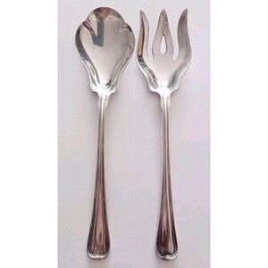 Gorham EP Silverplate Scalloped Serving Spoon Meat Fork Set N118 N119 10.25" Vtg